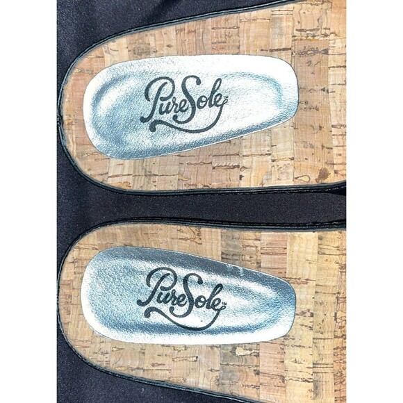 Pure Sole Slip On Sandals black leather with flower accent on the top Women Sz 8 - Picture 5 of 14